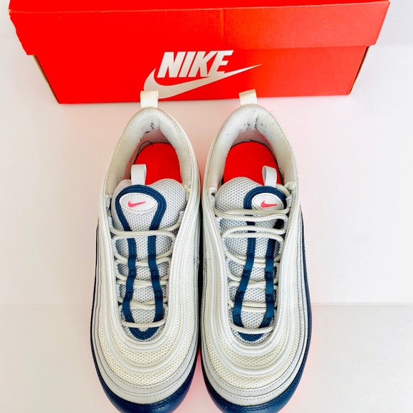 Wmns NIKE Air Max 97 Platinum Navy Orange - Picture 2 of 13